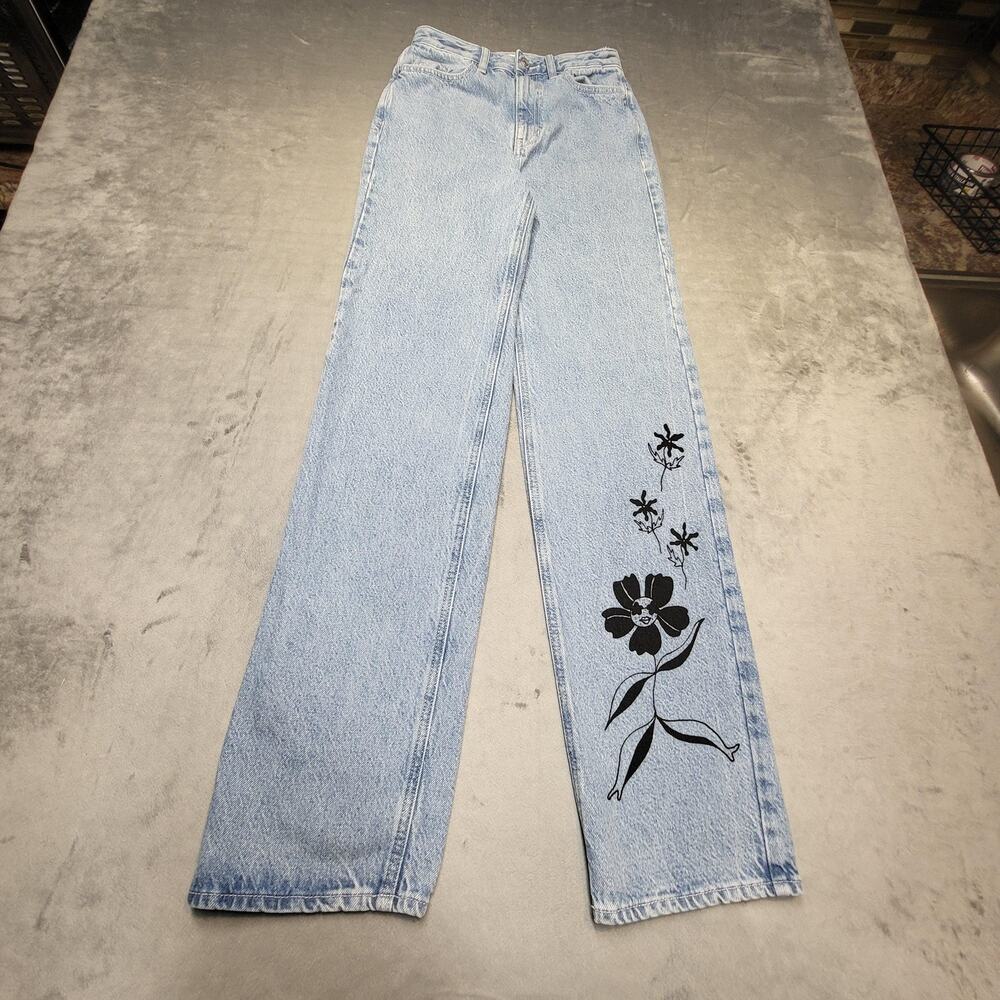 PacSun Jeans Womens 24 Blue 90s Boyfriend Relaxed Light Wash Floral 5-Pocket